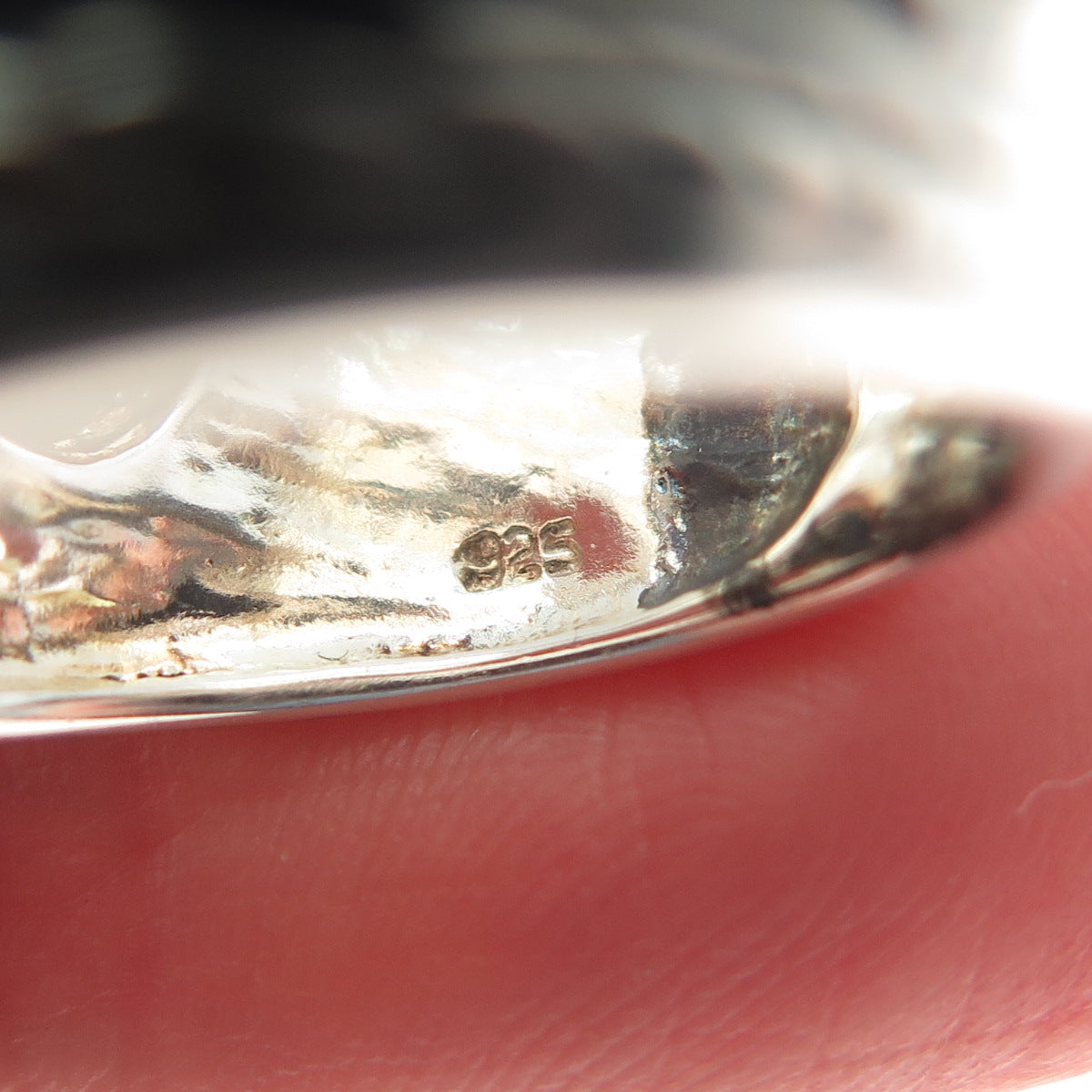 925 Sterling Silver Vintage WW Hong Kong Real Red Jade & Black Onyx Ring Size 6