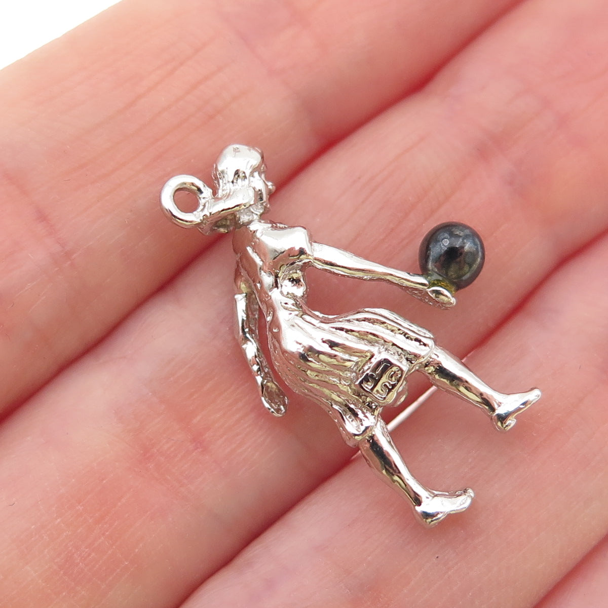 Town & Country 925 Sterling Vintage Real Hematite Female Bowler 3D Charm Pendant