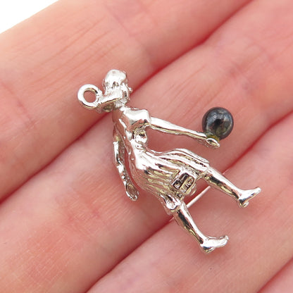 Town & Country 925 Sterling Vintage Real Hematite Female Bowler 3D Charm Pendant