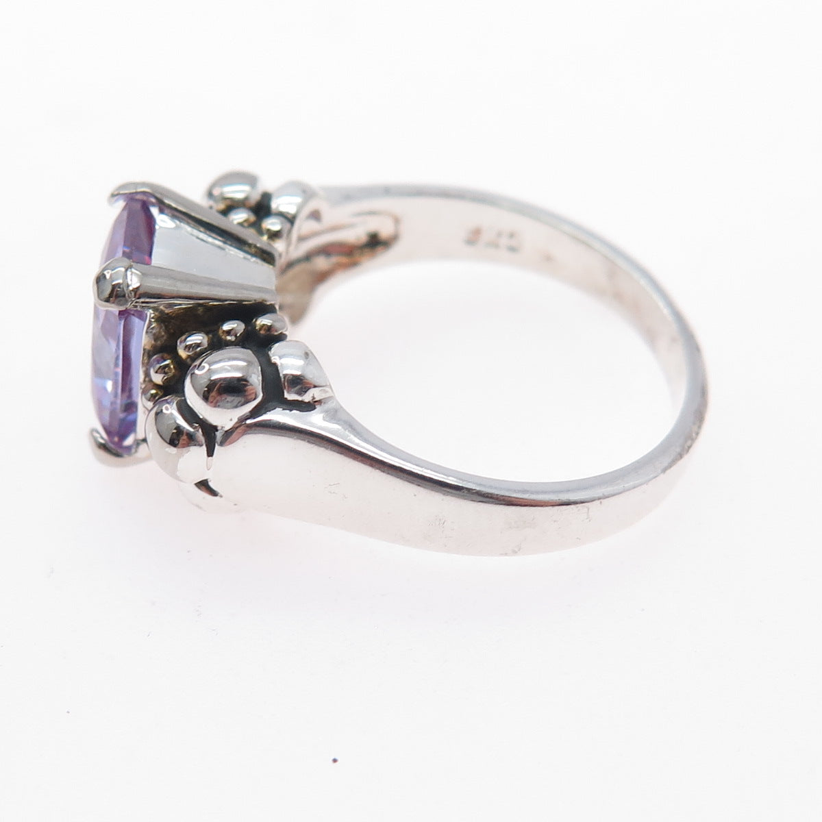 925 Sterling Silver Vintage Radiant-Cut Lavender C Z Modernist Ring Size 7