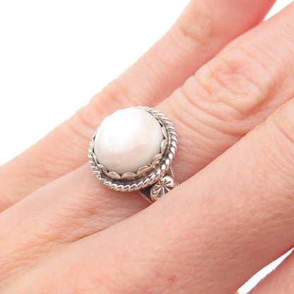 Old Pawn 925 Sterling Silver Vintage Southwestern MOP Tribal Ring Size 6