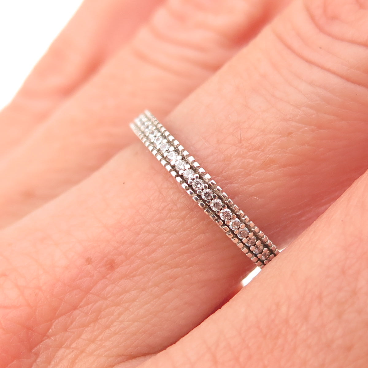 925 Sterling Silver Round-Cut C Z Half Eternity Stackable Band Ring Size 7