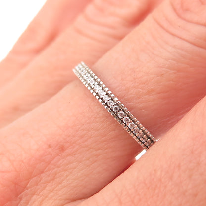 925 Sterling Silver Round-Cut C Z Half Eternity Stackable Band Ring Size 7
