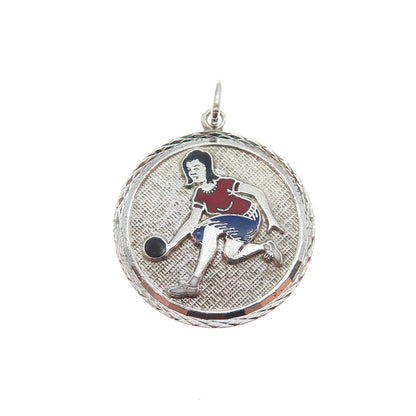 GRIFFITH & SONS CO. 925 Sterling Silver Vintage Enamel Female Bowling Pendant