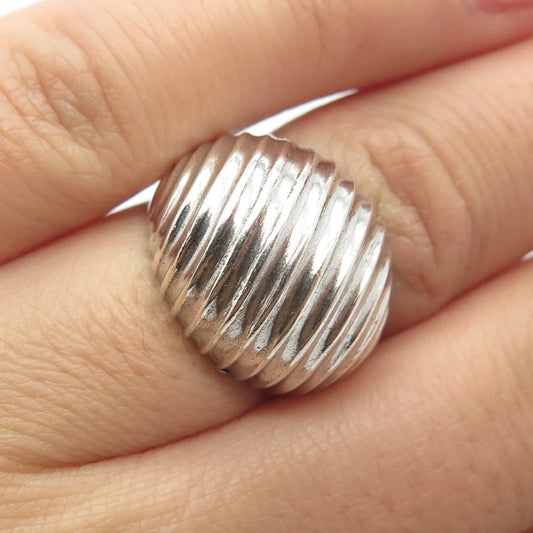 925 Sterling Silver Vintage Uncas Ribbed Domed Ring Size 6