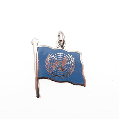 925 Sterling Silver Vintage Enamel United Nations Flag Mini Charm Pendant