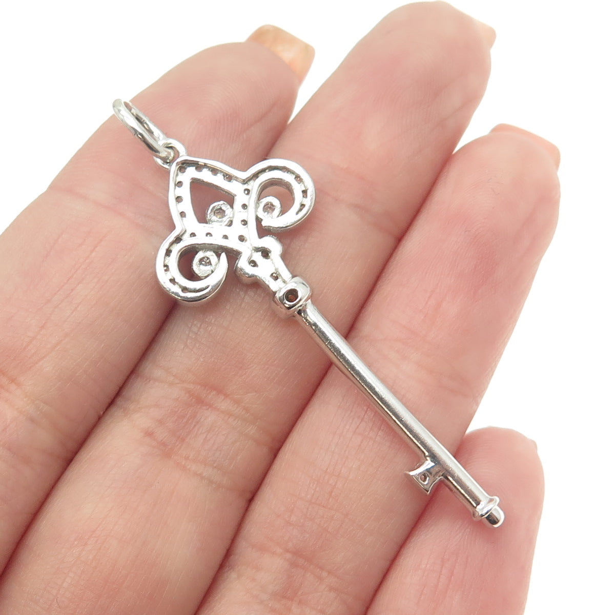 925 Sterling Silver Pave C Z Key Pendant