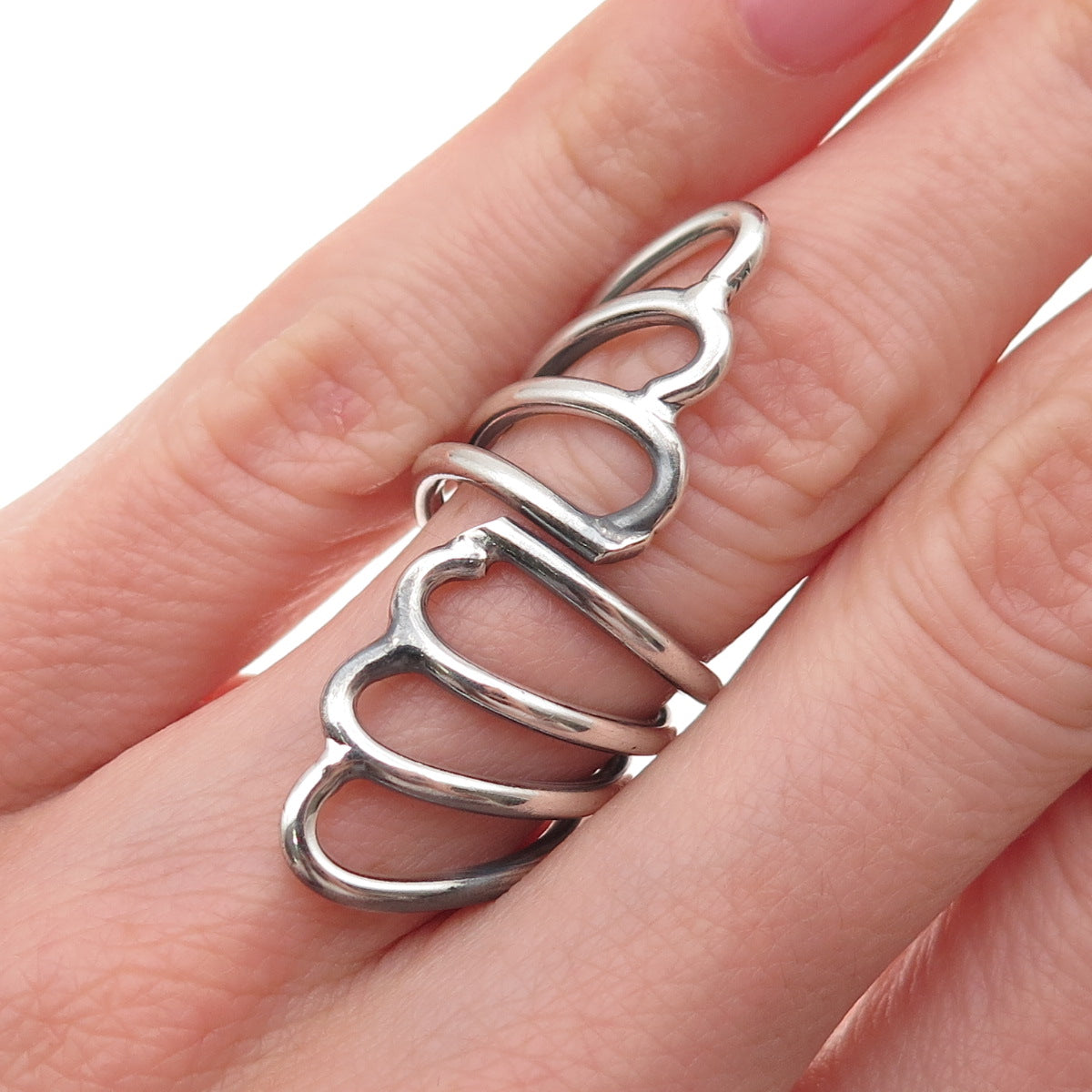 925 Sterling Silver Vintage Mexico Angel Wings Oxidized Adjustable Ring Size 5
