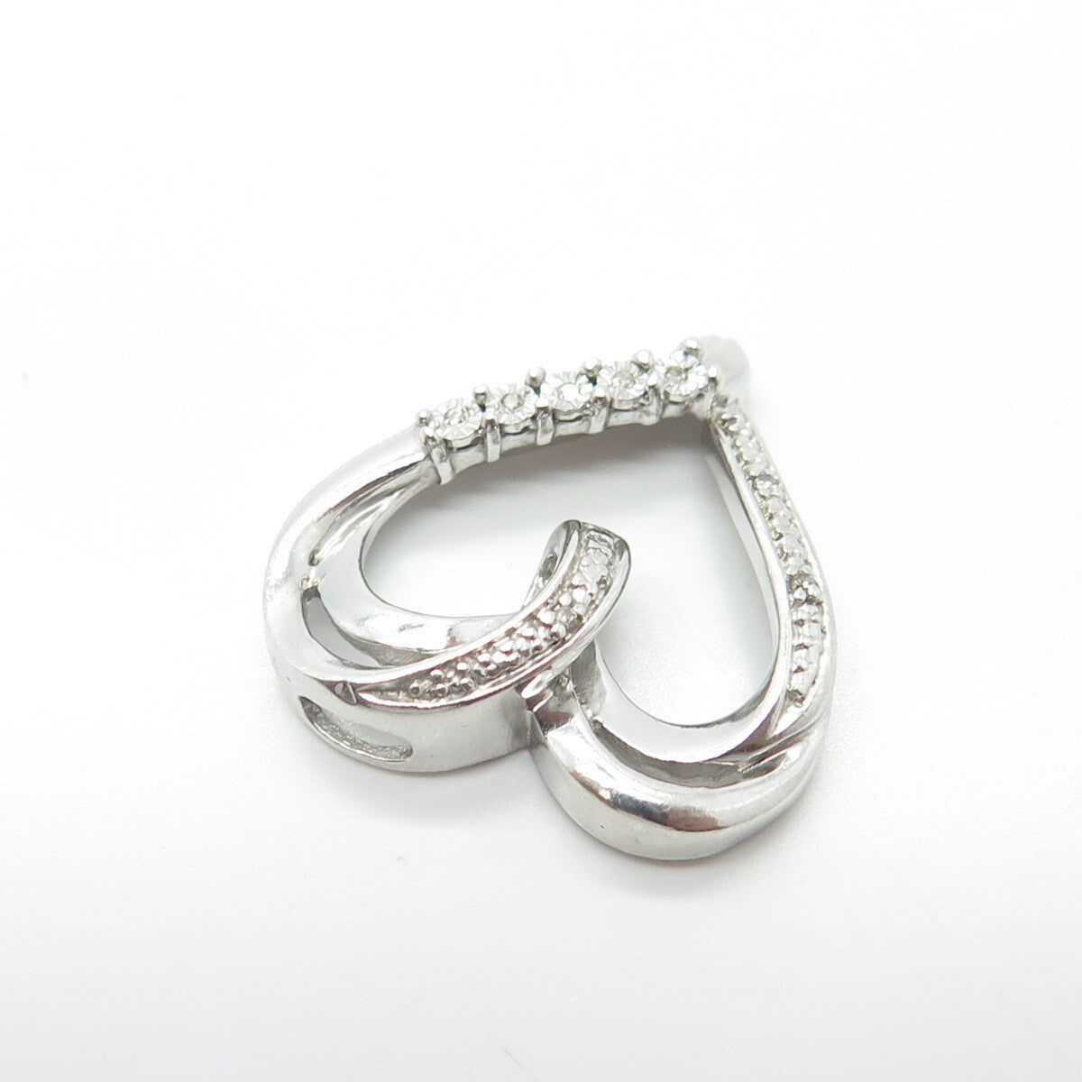 925 Sterling Silver Real White Diamond Open Heart Slide Pendant
