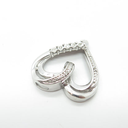 925 Sterling Silver Real White Diamond Open Heart Slide Pendant