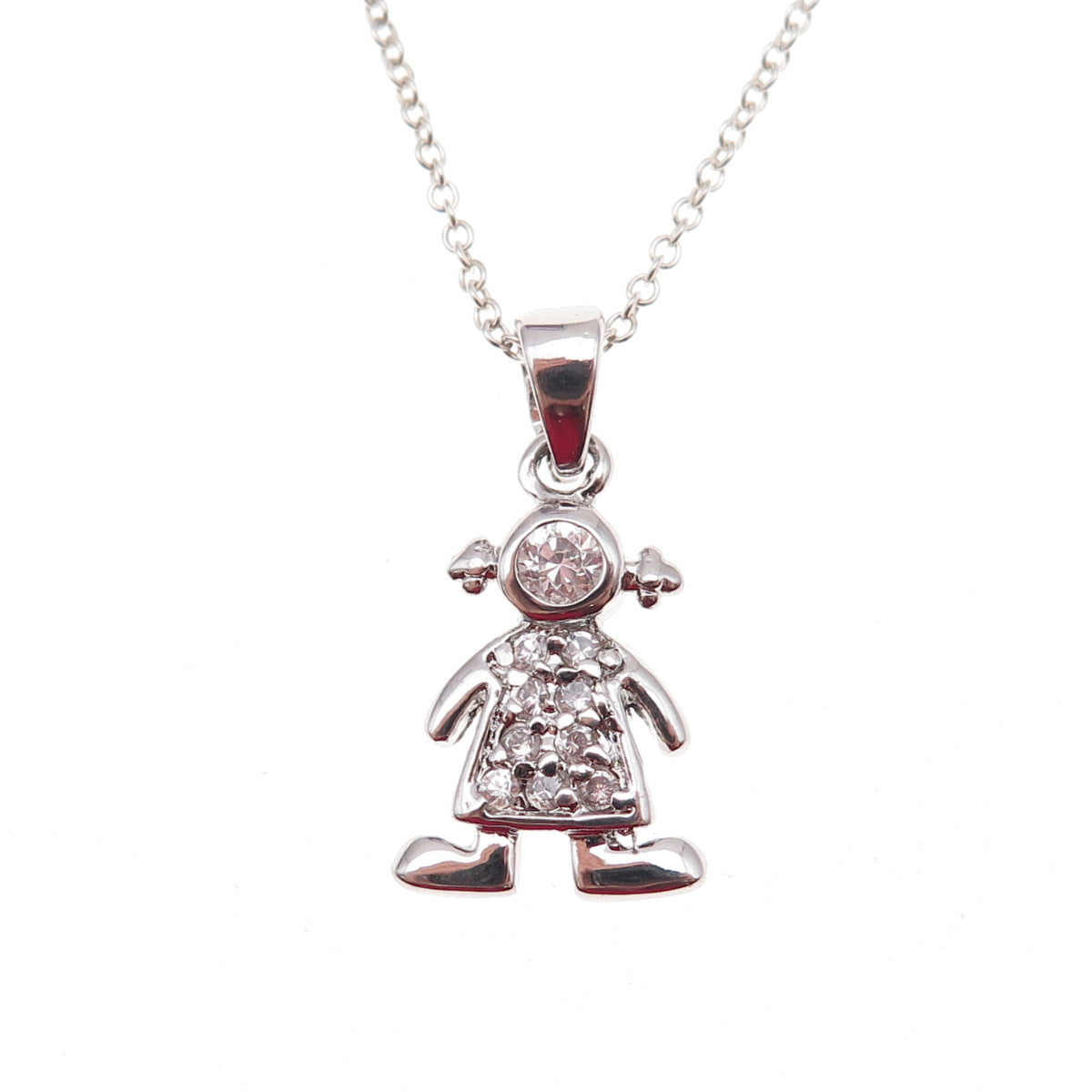 925 Sterling Silver Round-Cut C Z April Birthstone Girl Cable Chain Necklace 18"