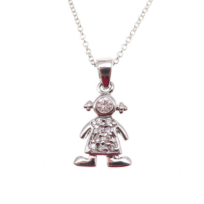 925 Sterling Silver Round-Cut C Z April Birthstone Girl Cable Chain Necklace 18"