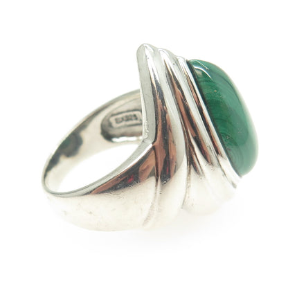 925 Sterling Silver Vintage Real Malachite Teardrop Ring Size 9.25
