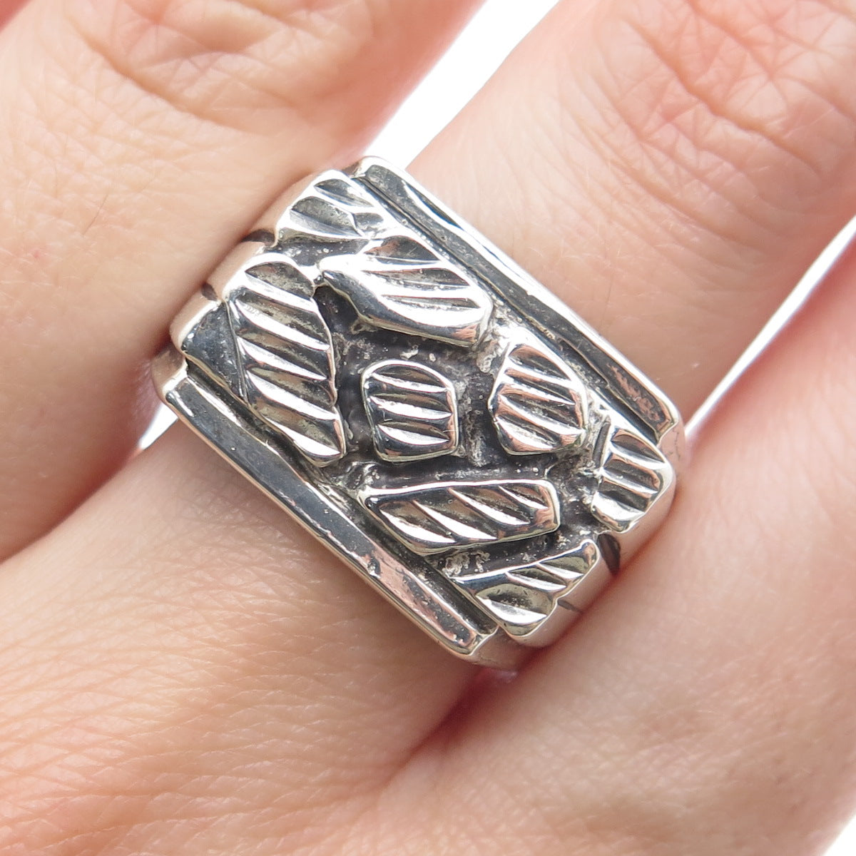 925 Sterling Silver Vintage Modernist Nugget Oxidized Ring Size 10.25