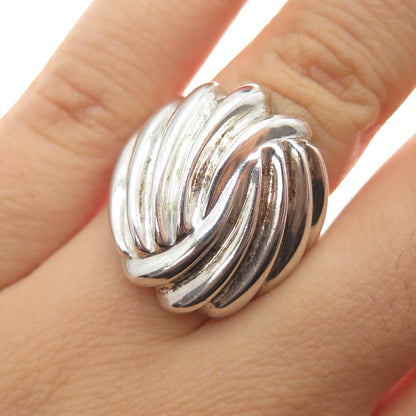 925 Sterling Silver Vintage Modernist Ribbed Ring Size 5.25
