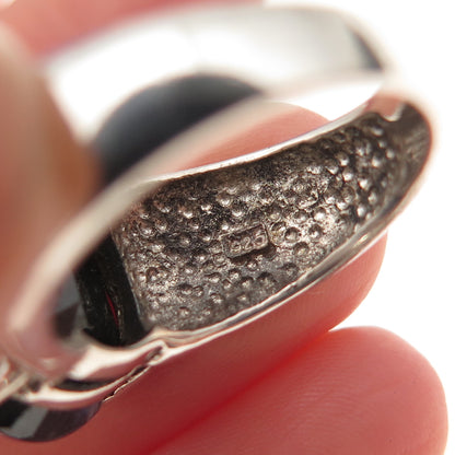 925 Sterling Silver Vintage Real Oval-Cut Sapphire Modernist Ring Size 6