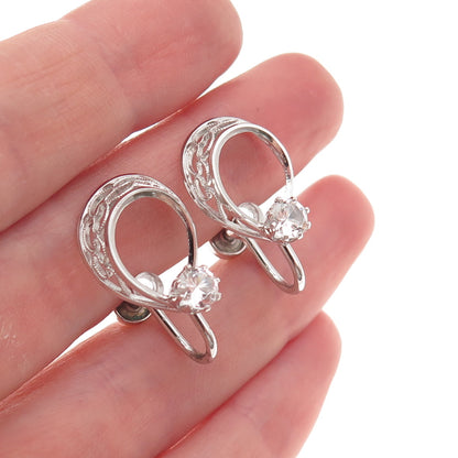 Amco 925 Sterling Silver Vintage Rhinestone Filigree Screw Back Earrings