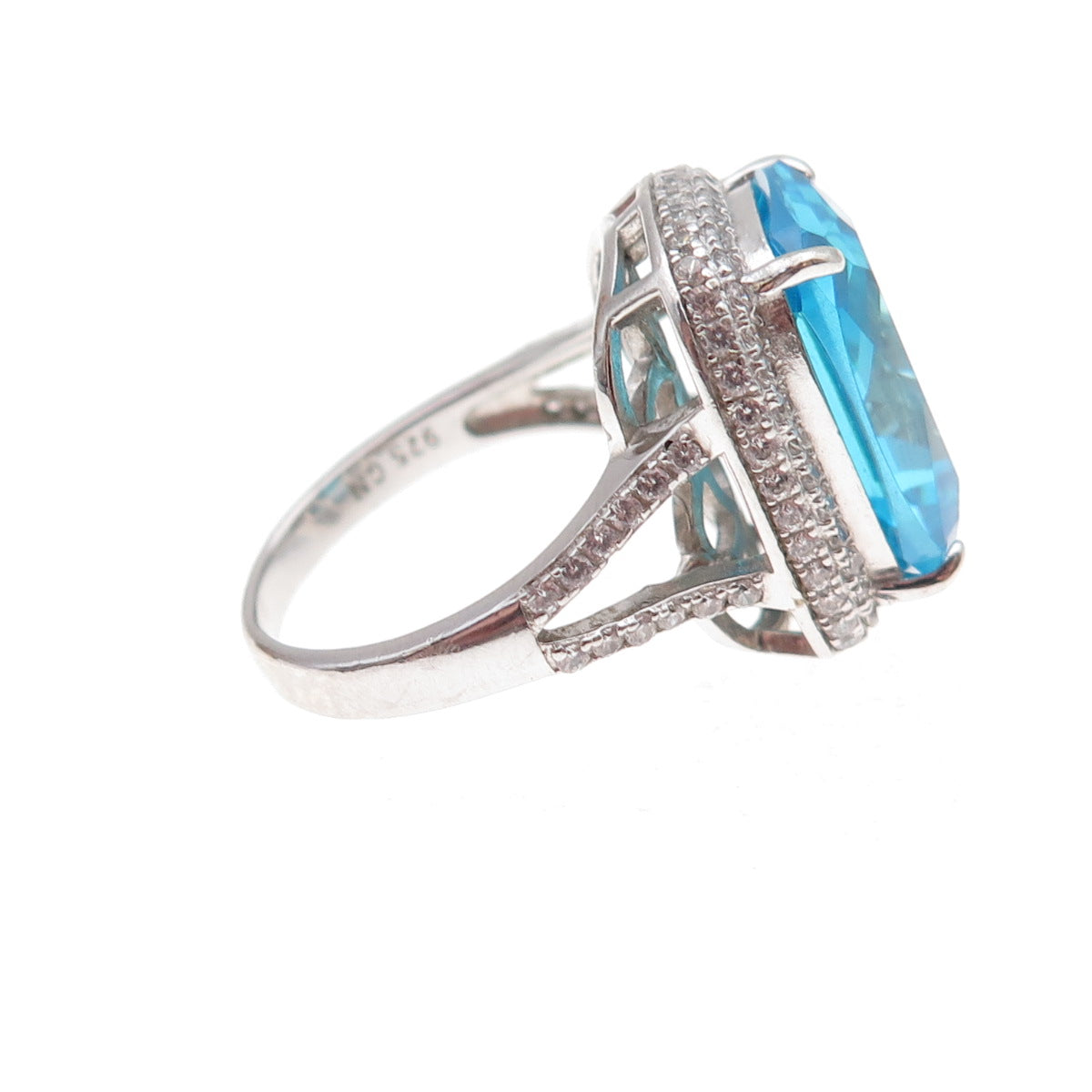 925 Sterling Silver Blue & White C Z Ring Size 7.25