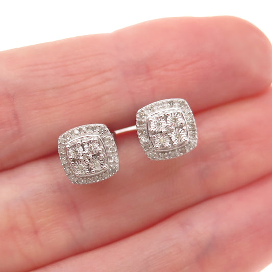 SK9 Allure Gems 925 Sterling Silver Real Round-Cut Diamond Stud Earrings