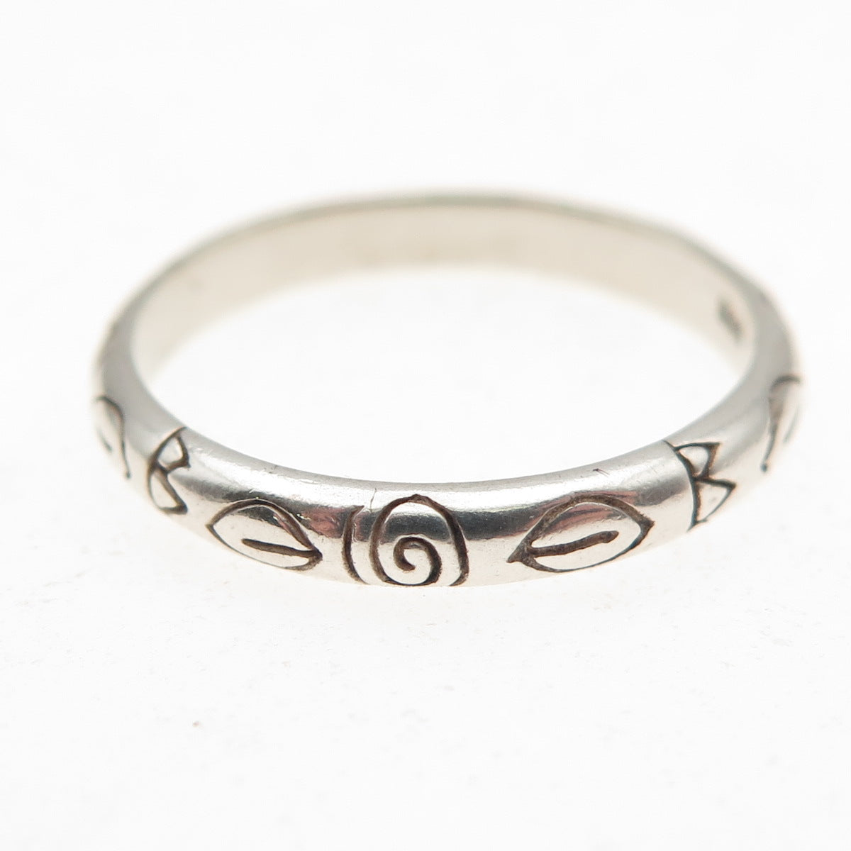 925 Sterling Silver Vintage Ethnic Scroll Band Ring Size 7