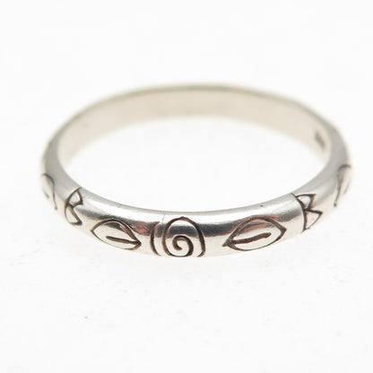 925 Sterling Silver Vintage Ethnic Scroll Band Ring Size 7