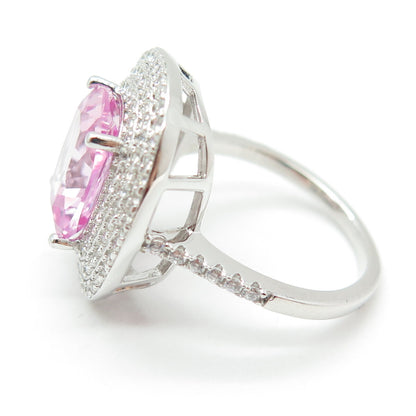 DSMK 925 Sterling Silver Lab-Created Pink Sapphire & C Z Ring Size 7.25