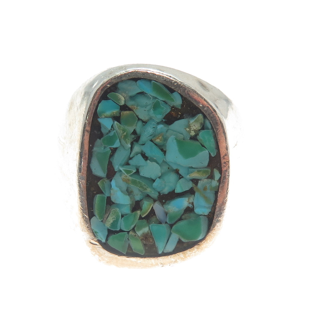 Old Pawn 925 Sterling Silver Vintage Southwestern Turquoise Inlay Ring Size 10.5