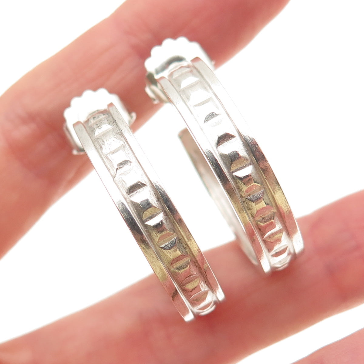 Jane Bohan 925 Sterling Silver 14K Gold Posts Vintage Hoop Earrings