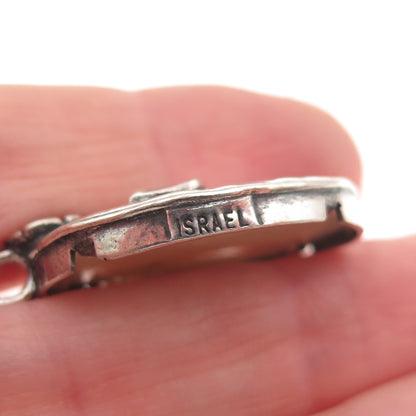 925 Sterling Silver Vintage Israel Real MOP Floral Oxidized Charm Pendant