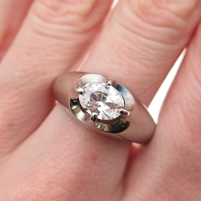 925 Sterling Silver Vintage Oval-Cut C Z Modernist Ring Size 9