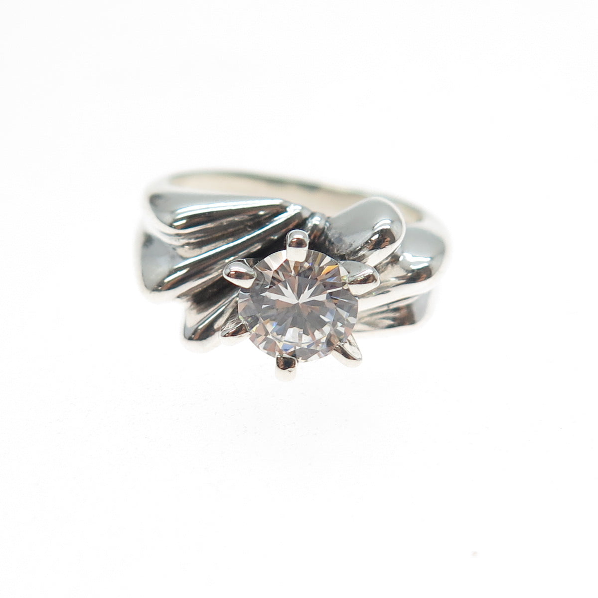 925 Sterling Silver Vintage Round-Cut C Z Modernist Ring Size 5