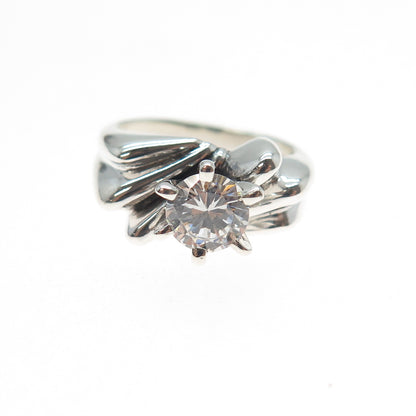 925 Sterling Silver Vintage Round-Cut C Z Modernist Ring Size 5