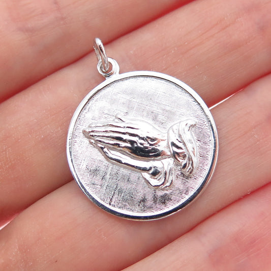 925 Sterling Silver Vintage Praying Hands Religious Charm Pendant
