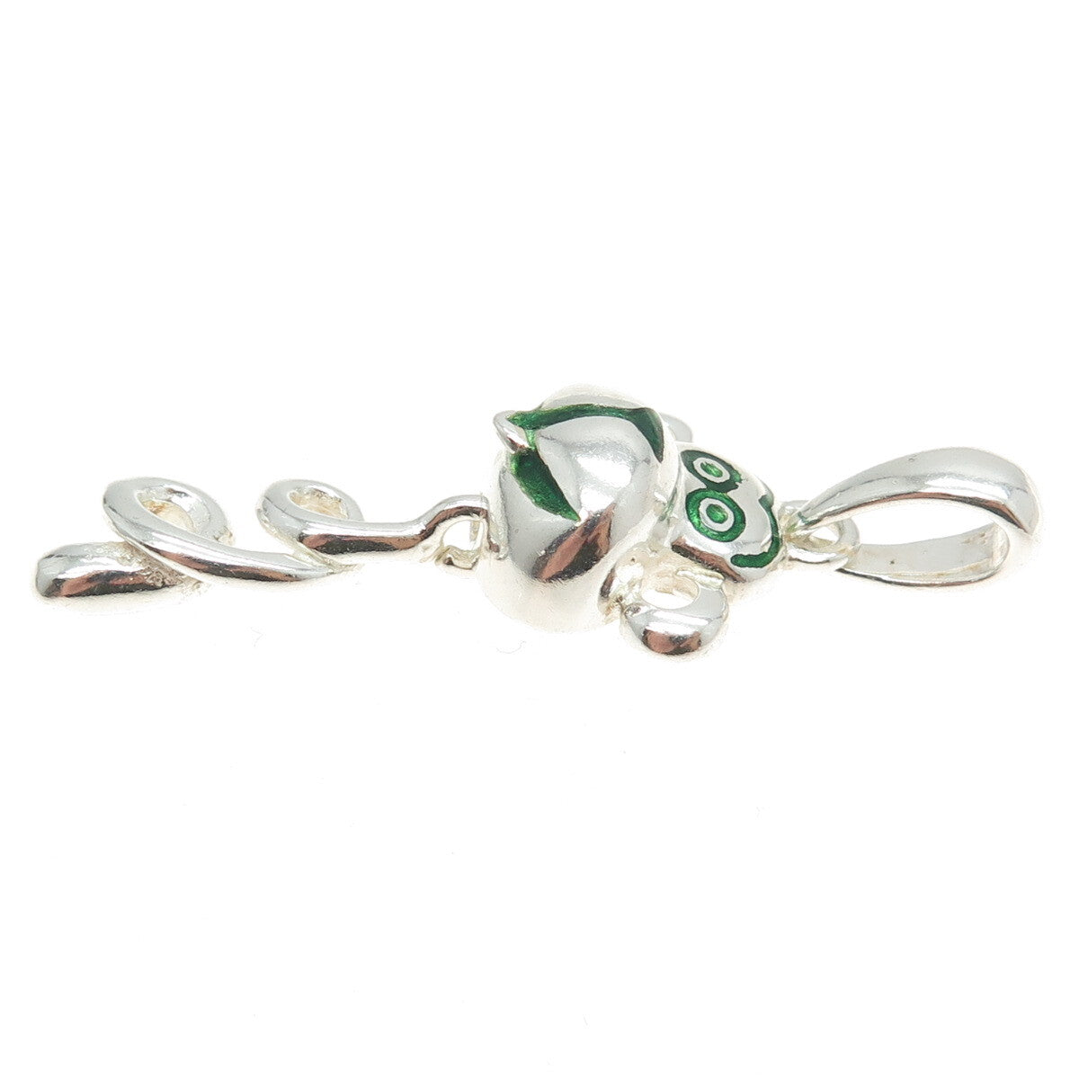 925 Sterling Silver Vintage Italy Green Enamel Monkey Pendant