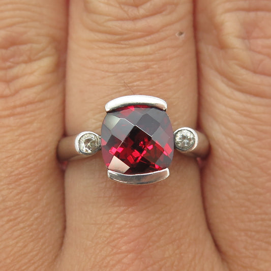 925 Sterling Silver Vintage White & Red C Z Ring Size 8.25