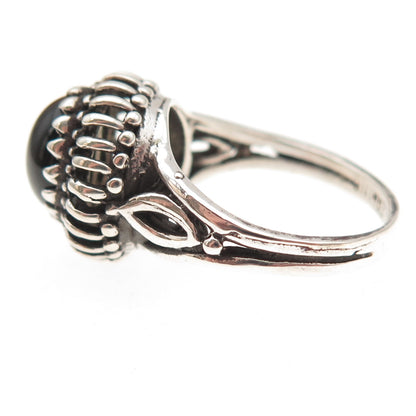 925 Sterling Silver Vintage Real Black Onyx Modernist Oxidized Ring Size 7.75