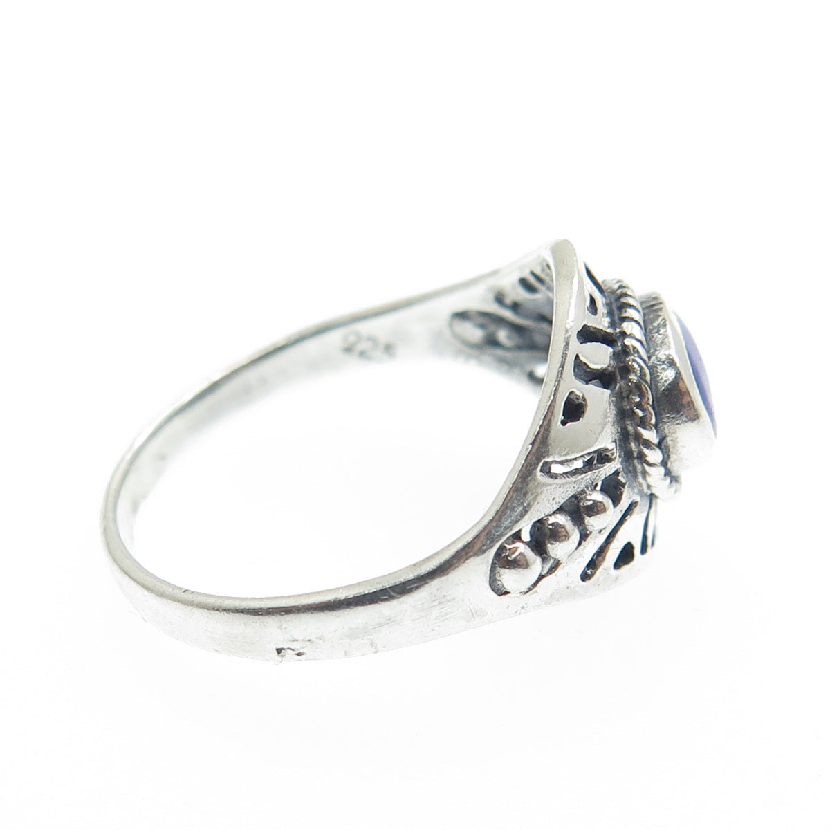 925 Sterling Silver Vintage Real Lapis Lazuli Modernist Ring Size 6.5