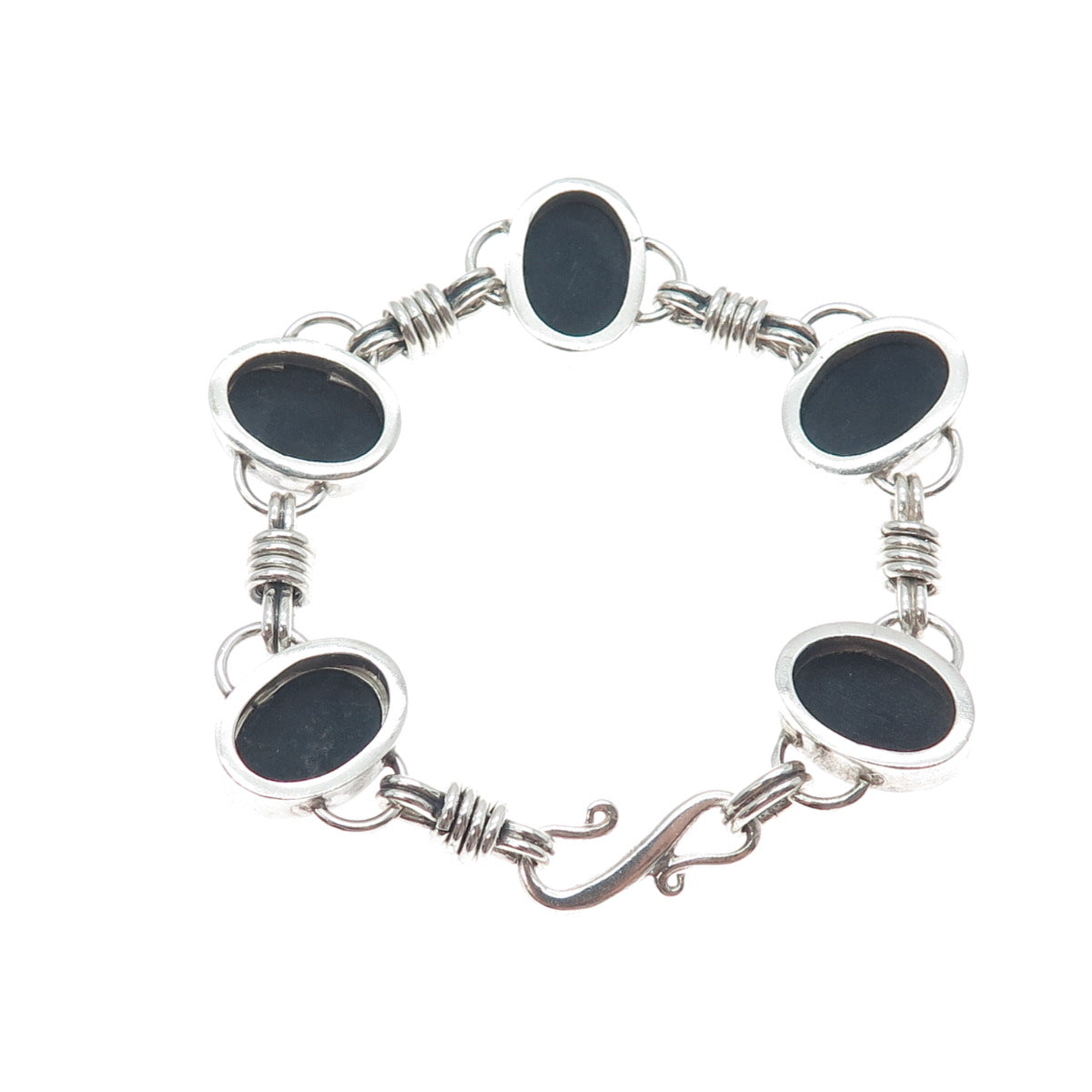 925 Sterling Silver Vintage Real Opal Inlay Station Link Bracelet 7"