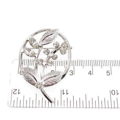 925 Sterling Silver Antique Art Deco Rhinestone Floral Pin Brooch