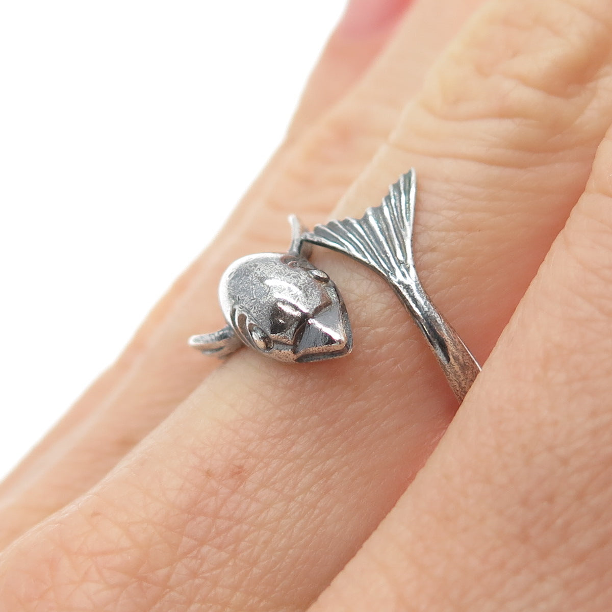 925 Sterling Silver Vintage Dolphin Oxidized Adjustable Ring Size 6.75