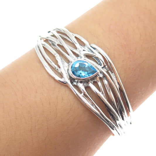 HAGIT GORALI 925 Sterling Vintage Blue Topaz Modernist Adjustable Bracelet 6.5"