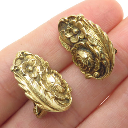 S. KIRK & SON 925 Sterling Gold Filled Antique Rose Flower Clip On Earrings