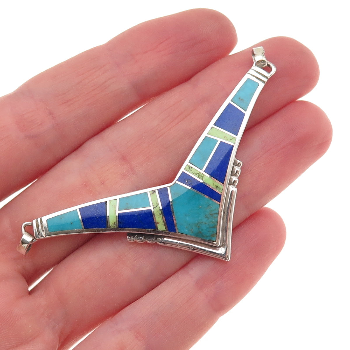 Calvin Spencer Navajo SuperSmiths Old Pawn 925 Sterling Turquoise Lapis Pendant