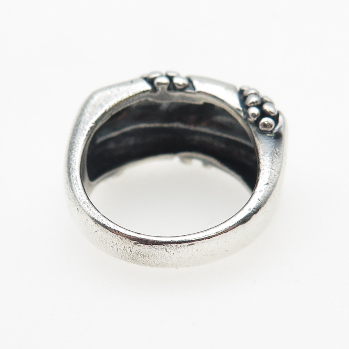 KEN CRAFTS 925 Sterling Silver Vintage Modernist Dotted Oxidized Ring Size 6