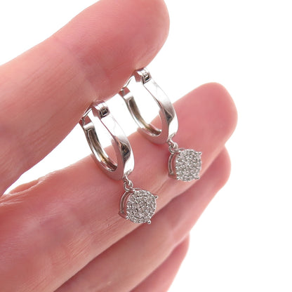 925 Sterling Silver Real Round-Cut Diamond Dangle Charm Hoop Earrings