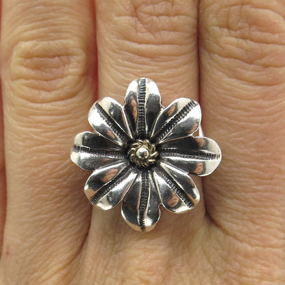 AE ART'S ELEGANCE 925 Sterling Silver 2-Tone Vintage Flower Ring Size 7.25