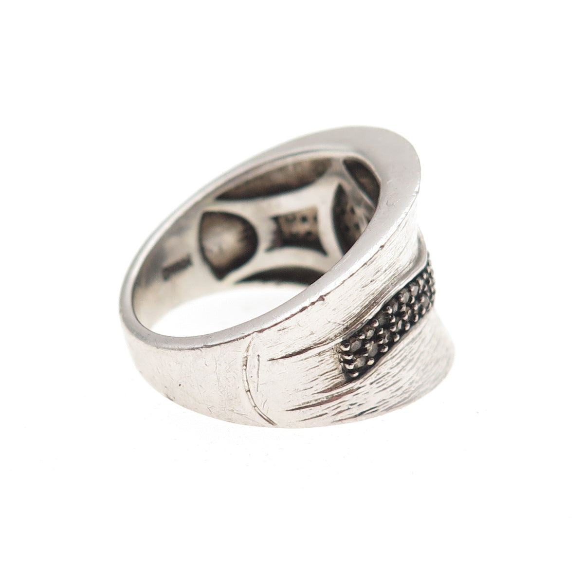 HENG NGAI 925 Sterling Silver Real Champagne Diamond Modernist Wavy Ring Size 7