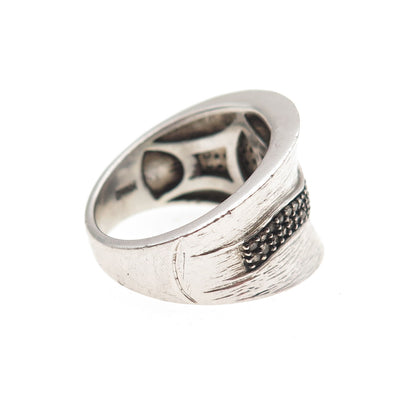 HENG NGAI 925 Sterling Silver Real Champagne Diamond Modernist Wavy Ring Size 7