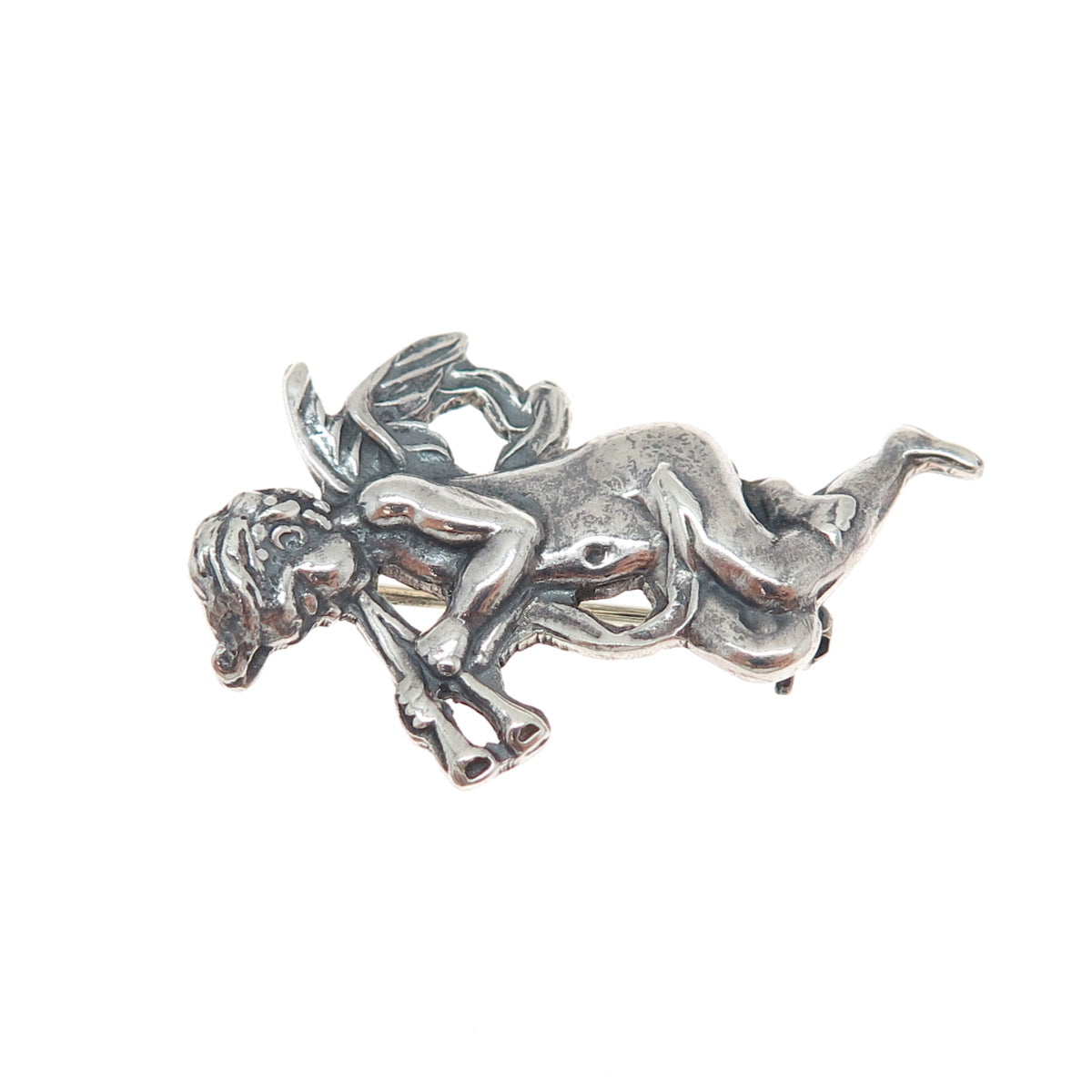 925 Sterling Silver Vintage Mexico Cherub Oxidized Pin Brooch