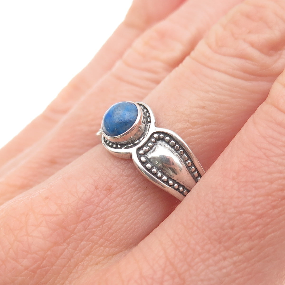 Shube 925 Sterling Silver Vintage Real Lapis Oxidized Ring Size 8.25